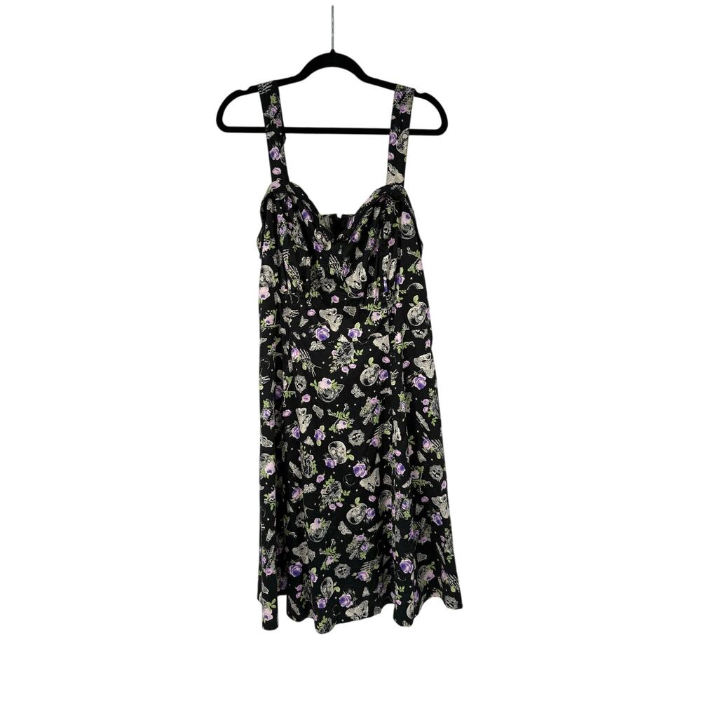 Hot Topic Whimsey Goth Anatomy Floral Retro Dress Womens 3X Black Purple Skulls